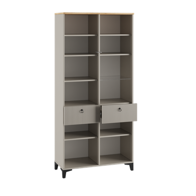 Ника Витрина со стеклом 800, 800*2100*410 (мдф бежевый мат-05 / лдсп кашемир+дуб делано)