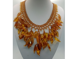 Колье из Чешского бисера и янтаря