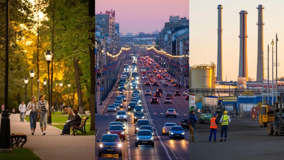 Применение опор освещения: ОГК в парке, ОГС на магистрали, НФГ на промплощадке