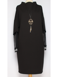 ПЛАТЬЕ ТРИКОТАЖНОЕ "РУКАВ СЕТКА" черное р.50,52,56