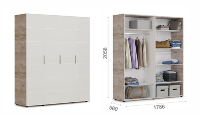 Шкаф Джулия четырёхдверный, крафт серый, белый глянец