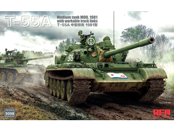 Сборная модель: (Ryefield Model RM-5098) Советский средний танк T-55A мод. 1981 года с рабочими траками