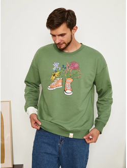 МУЖСКОЙ СВИТШОТ ОЛИВА "ЦВЕТОЧНЫЕ КЕДЫ"