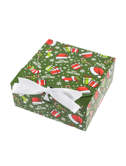 Коробка для 9 конфет с разделителями "Рождественское ассорти" с лентой, 11*11*5 см