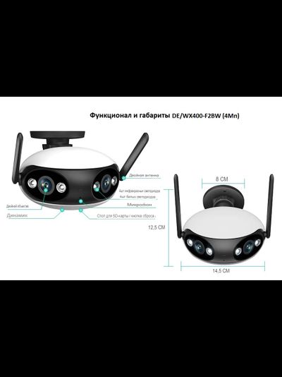 Уличная WiFi/LAN видеокамера панорамная с 2 объективами 2Мп+2Мп (4 Мп) Ultra HD. ночная подсвета ИК/белый свет, интерком связь, с DVR,  (icSee)