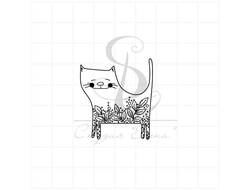 Штамп с котиком с растительным орнаментом