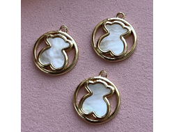 Подвес мишка перламутр зол 17х20мм