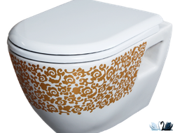 Чаша унитаза CREAVIT Terra TP325-00CB00E-CA00, с функцией биде, с декором золото цветы, подвесная