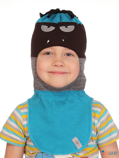 Шапка-шлем 19101-06 темно-коричневый,бирюзовый,серый, р. 50-52