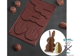 Форма для шоколада 3D «Пасхальный кролик», 29×16,8 см, 4 ячейки (заяц: 15×9 см, яйцо: 7,5×6,3 см), цвет МИКС