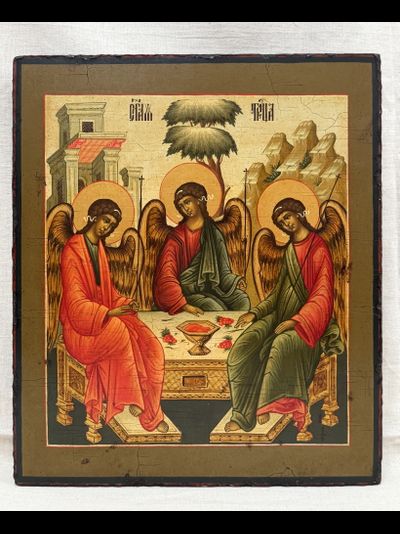 Троица Пресвятая. Рукописная икона 27х31см, стилизованная "под старину"