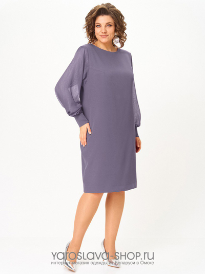 Женское платье нежно-фиолетового цвета с шифоновыми рукавами