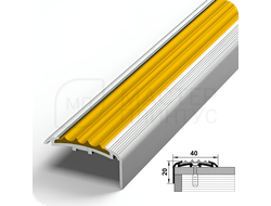 Порог противоскользящий Лука ПУ 71.2700.01л Серебро матовое с желтой ПВХ вставкой