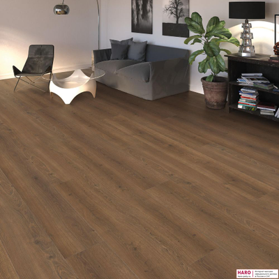 Ламинат Haro Дуб Флавия Дымчатый 544729 в интерьере гостиной
