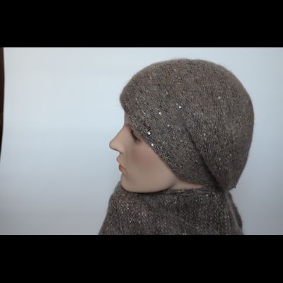 Ореховый меланжевый берет с пайетками Vizio Италия 6926