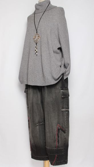 Джинсы "Карманы клапаны" черные р.48-54