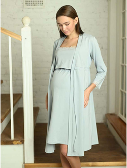 Комплект для беременных и кормящих 1-НМК 14928 халат и сорочка серый