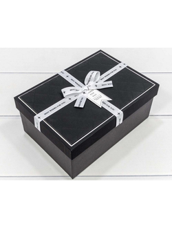 Коробка подарочная прямоуг. с бантом (черная/серая), 17,5*12,5*6,5 см