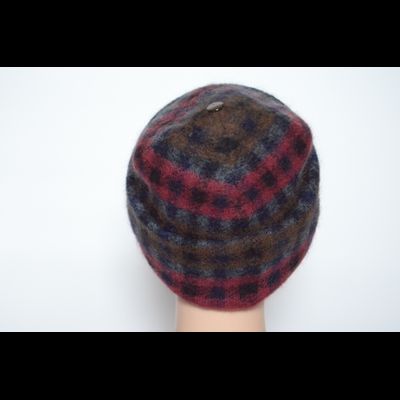 Шапка в клетку вязаная женская с отворотом Vizio Италия 6944 CRY бордовая
