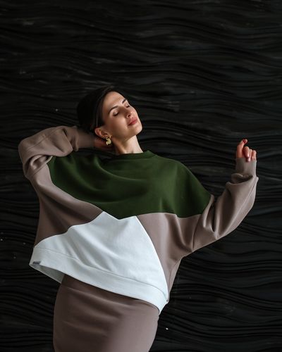 Свитшот  колорблок (олива)