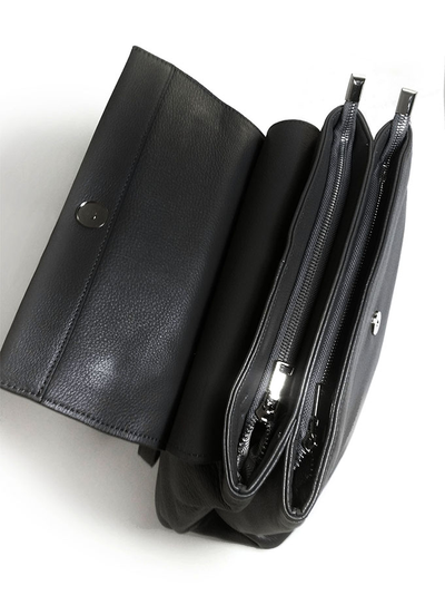 (АРТИКУЛ: 10051/1/5) СУМКА ЖЕНСКАЯ СРЕДНЕГО РАЗМЕРА, НАТУРАЛЬНАЯ КОЖА, ЧЕРНАЯ, ДВА ОТДЕЛЕНИЯ, С ПЛЕЧЕВЫМ РЕМНЕМ