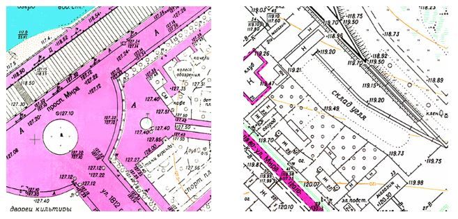 Фрагменты топографического плана масштаба 1:1000