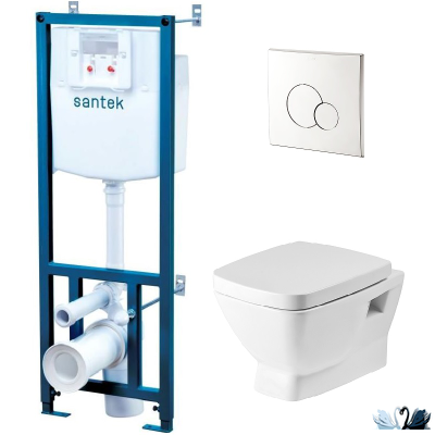 Комплект ПЭК Santek Нео 1.WH50.1.543. Инсталляция с кнопкой (хром, глянец) и подвесной унитаз с сиденьем микролифт