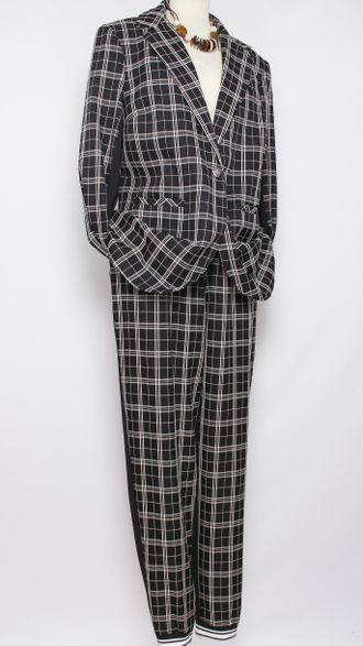 КОСТЮМ ЖАКЕТ И БРЮКИ "Комбинированный клетка" чёрный, синий р.52