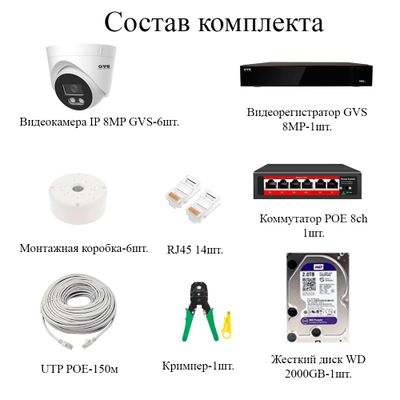 Комплект IP-камер 8 Мегапикселей с записью звука «GVS DS-F6 IP 4K Full»