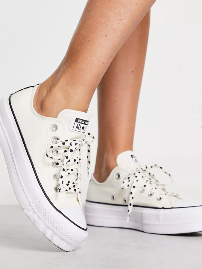 Купить кеды Converse Lift 2 Ox polka dot lace platform белые