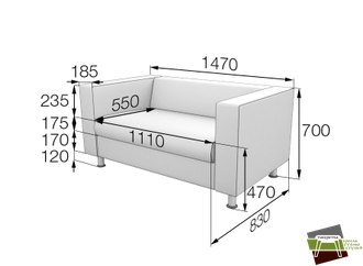 ALE2 АЛЕКТО Диван двухместный (Ecotex 3001) чёрный