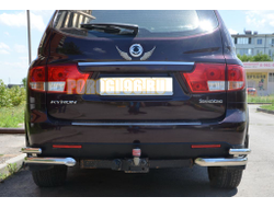 Защита заднего бампера угловая двойная d60/42 для Ssang Yong Kyron 2007-