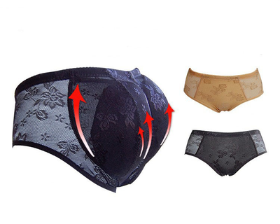 Комплект из двух кружевных трусиков пуш-ап (черный+телесный)