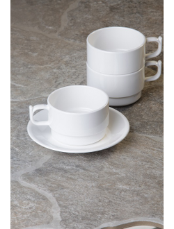 Чашка с блюдцем 200 мл, D 83 мм, H 55 мм, поликарбонат, белый, штабелируемые