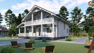 Красивый каркасный дом с мансардой и балконом. Проект №120.