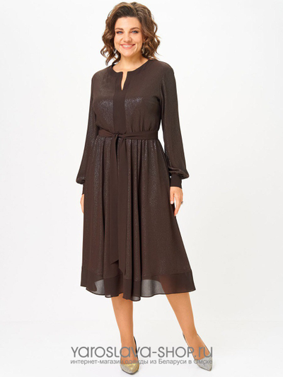 Женское нарядное шифоновое платье в коричневом цвете
