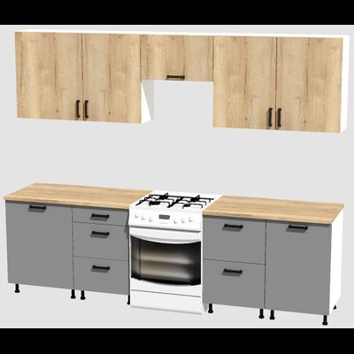 Кухня Эконом 2,1 метра (600х450х600х450) Цвет: Дуб Вотан/Базальт