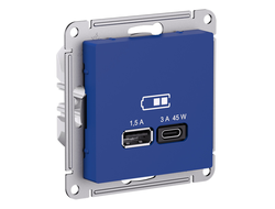 Розетка USB А+С высокоскоростная 45 Вт, аквамарин - Systeme Electric - AtlasDesign - ATN001129