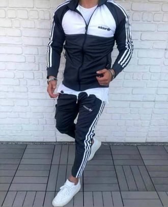 Спортивный мужской костюм Adidas (Адидас) серый с белым (46-52)