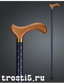 раскладная синяя трость с удобной светлой рукоятью из бука