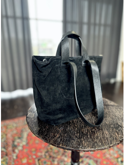 Женская сумка шоппер из натуральной замши и кожи черного цвета, Italy. Арт. 022034
