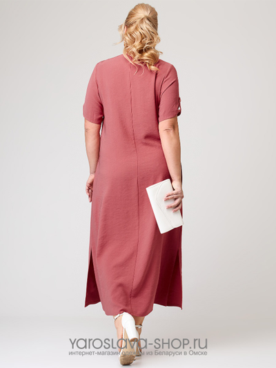 Розовое платье лен с вышивкой