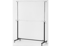 ST002 Стойка-вешало двухъярусное регулируемое для одежды напольное на колесах, L= 900 мм ⇄ 1500 мм, цвет: черный-хром