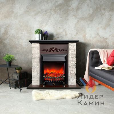 Электрокамин Malta AO белый камень с очагом Fobos
