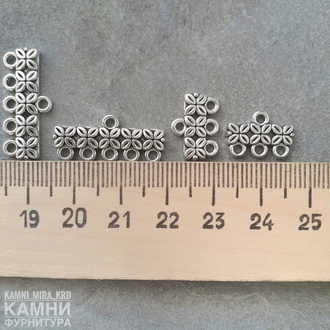 Коннектор "Четырёхлистники" на три и пять нитей, цвет серебро, цена за штуку