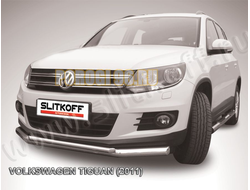 Защита переднего бампера d76+d42 двойная Slitkof для Volkswagen Tiguan 2011-2016