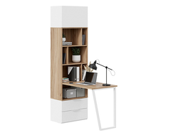 Детская ПОРТО - Шкаф комбинированный со столом Исп.2 Белый жемчуг/Яблоня Беллуно/Белый софт