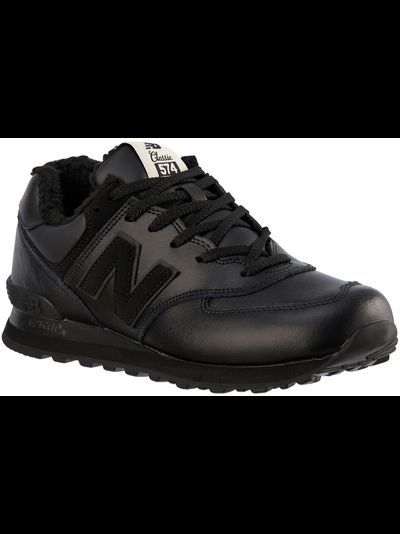 New Balance 574 All Black Leather с мехом