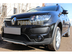 Защита радиатора Renault Logan 2014-2018/Renault Sandero 2014-2018/Renault Sandero Stepway 2014-2018 (black верх)