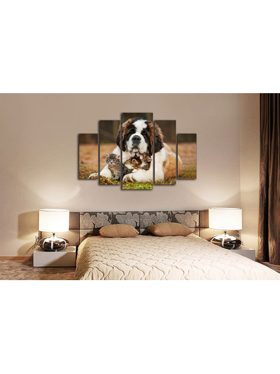 Модульная картина "Сенбернар и малыши"